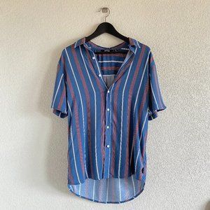 BKE Striped Blue Beach Button Down